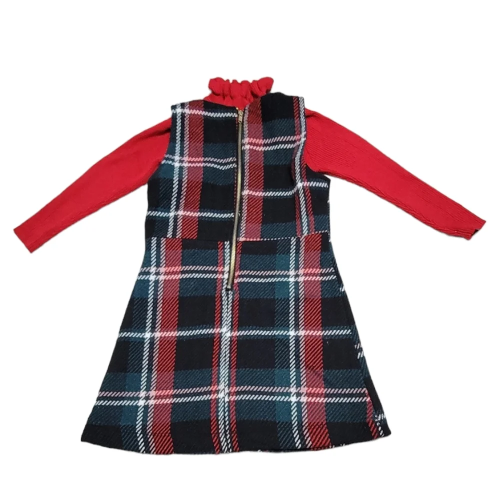 GB Girls All Is‎ Bright Red Black Plaid Tweed Dress Kid Size 5. This long sleeve